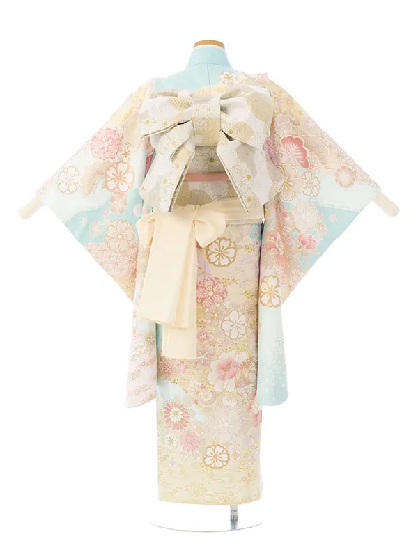 七五三(7歳女)HAP7352 薄水色 四季花 古典柄 金彩