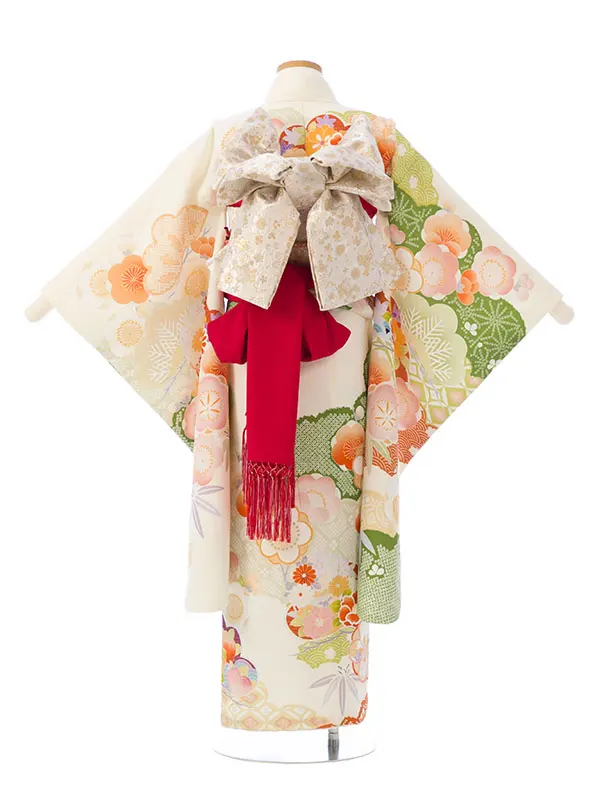 七五三(7歳女)HAP7364 ｸﾘｰﾑ白/鶸 梅がさね