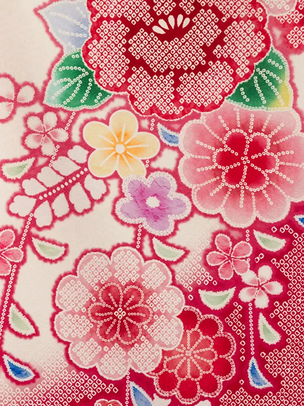 七五三(7歳女)HAP7373 白/赤 疋田調 牡丹 桜