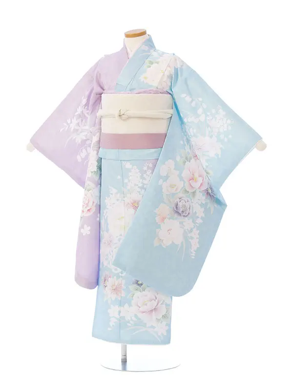 七五三(7歳女)HAP7414 水色/紫 片身替わり 四季花文