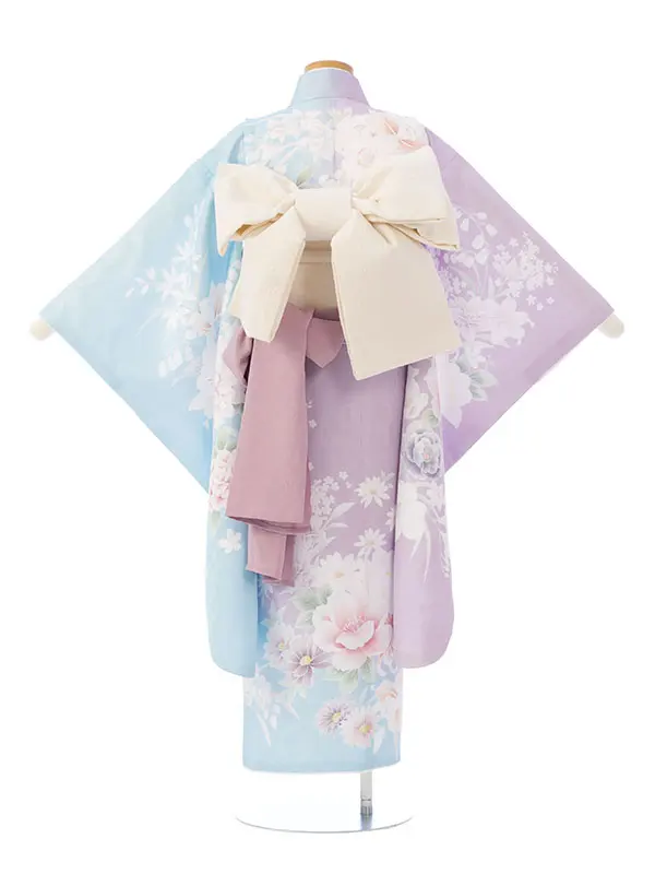 七五三(7歳女)HAP7414 水色/紫 片身替わり 四季花文