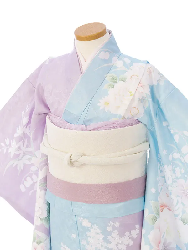 七五三(7歳女)HAP7414 水色/紫 片身替わり 四季花文