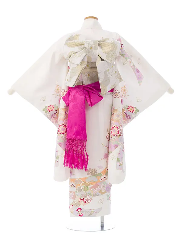七五三(7歳女)HAP7417  白 熨斗に四季花 金彩