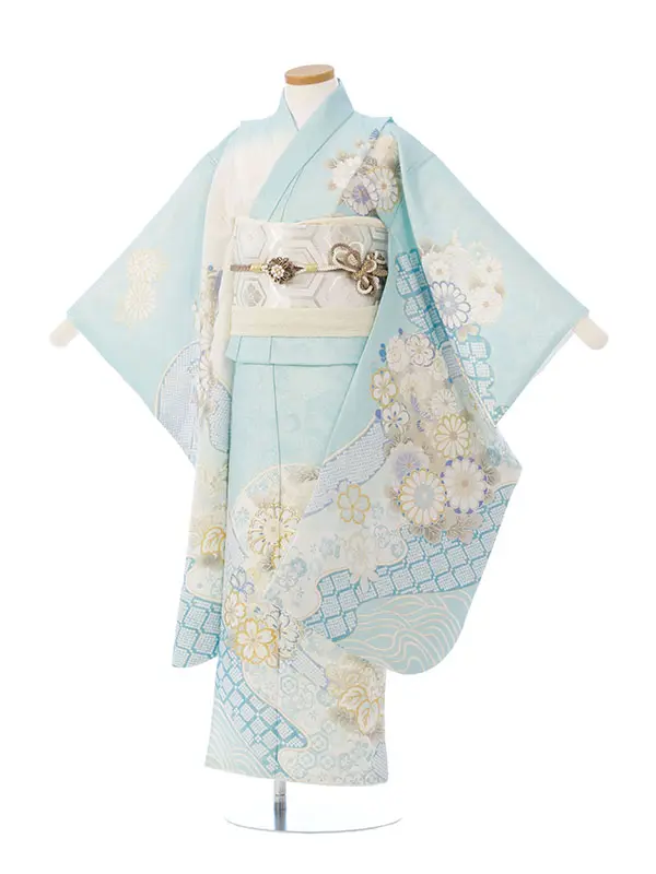 七五三(7歳女)HAP7418 正絹 桂由美 水色/白ぼかしラメ織 金彩