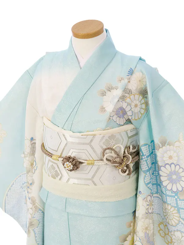 七五三(7歳女)HAP7418 正絹 桂由美 水色/白ぼかしラメ織 金彩