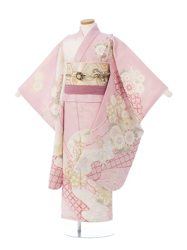七五三(7歳女)HAP7419 正絹 桂由美 ﾋﾟﾝｸ/白ぼかしラメ織 金彩