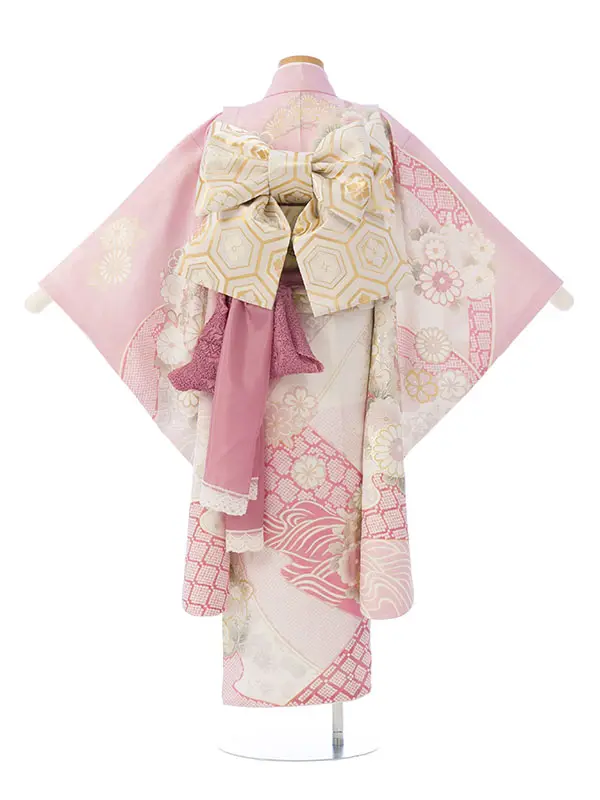 七五三(7歳女)HAP7419 正絹 桂由美 ﾋﾟﾝｸ/白ぼかしラメ織 金彩
