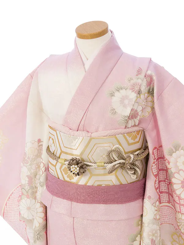 七五三(7歳女)HAP7419 正絹 桂由美 ﾋﾟﾝｸ/白ぼかしラメ織 金彩