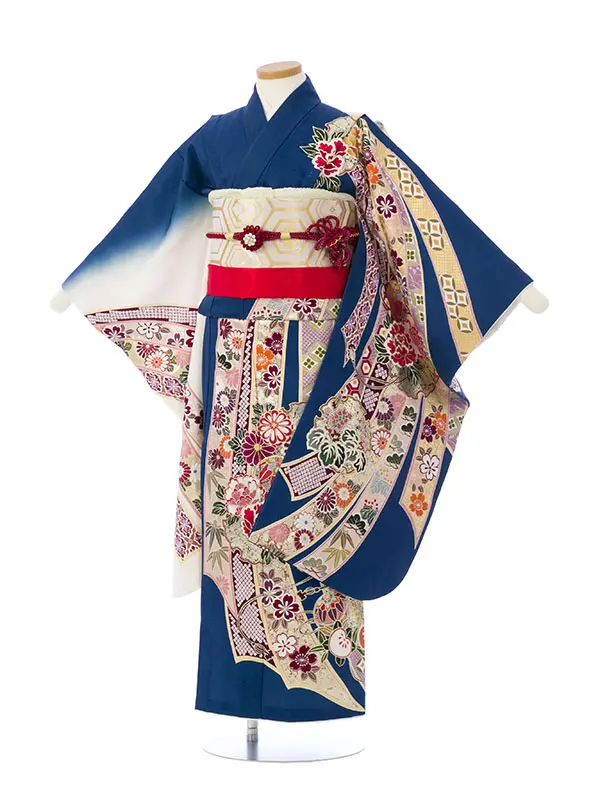 七五三(7歳女)HAP7420 正絹 桂由美 紺/白ぼかし 熨斗に四季草花
