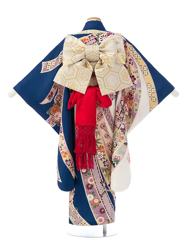 七五三(7歳女)HAP7420 正絹 桂由美 紺/白ぼかし 熨斗に四季草花