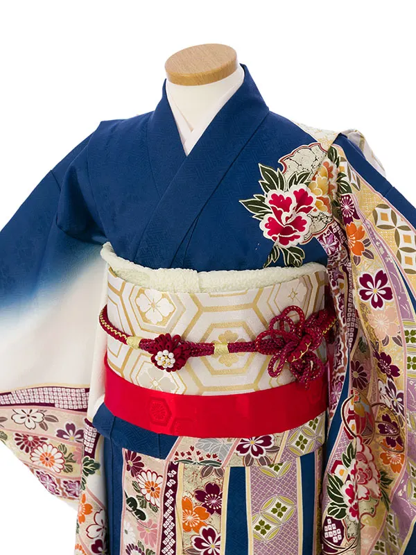 七五三(7歳女)HAP7420 正絹 桂由美 紺/白ぼかし 熨斗に四季草花