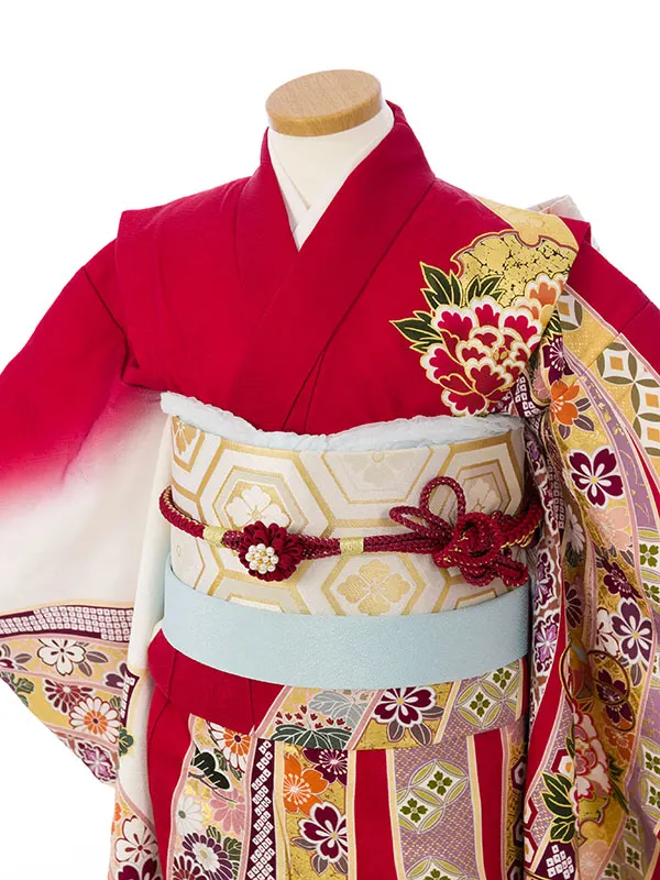 七五三(7歳女)HAP7421 正絹 桂由美 赤/白ぼかし 熨斗に四季草花