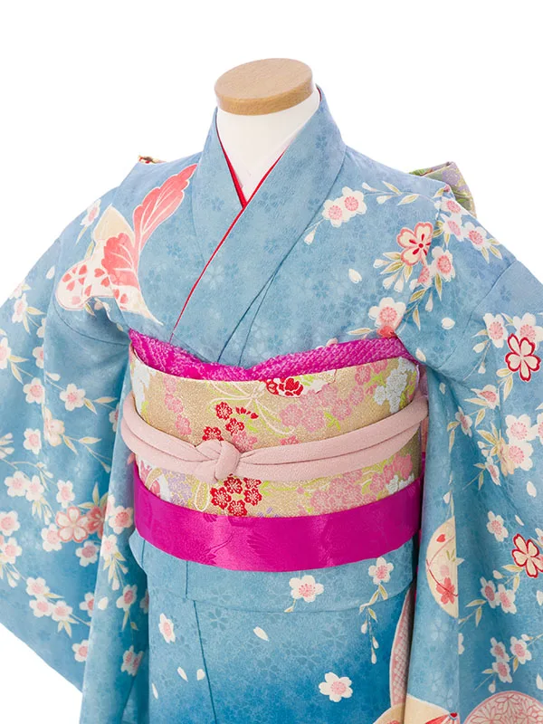七五三(7歳女)HAP7422 水色裾ﾋﾟﾝｸ 束ね熨斗に吉祥文