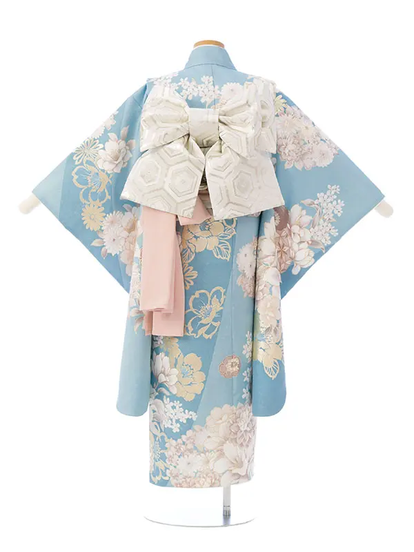 七五三(7歳女)HAP7441 水色 四季花 金彩
