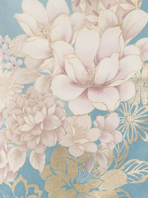 七五三(7歳女)HAP7441 水色 四季花 金彩