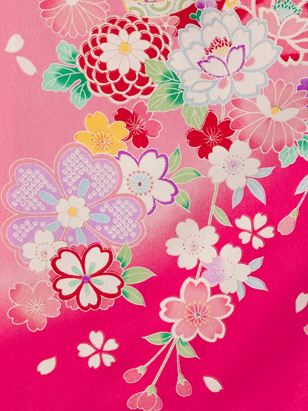 七五三(7歳女)E-7-856 ﾋﾟﾝｸ地 桜菊と鞠