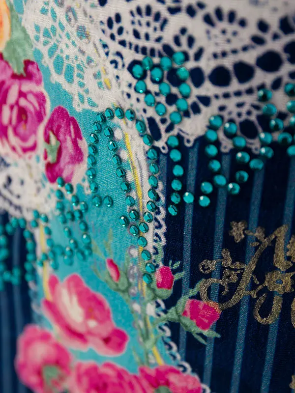 七五三(7歳女)E-7-904 ﾒｿﾞﾋﾟｱﾉ 紺 縞 薔薇ﾘﾎﾞﾝﾚｰｽ