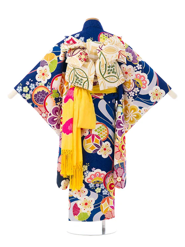 七五三(7歳女)HAP7S01 特選正絹 紺ねじり梅 四季花