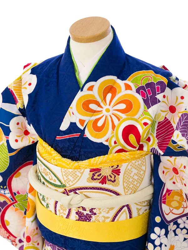 七五三(7歳女)HAP7S01 特選正絹 紺ねじり梅 四季花