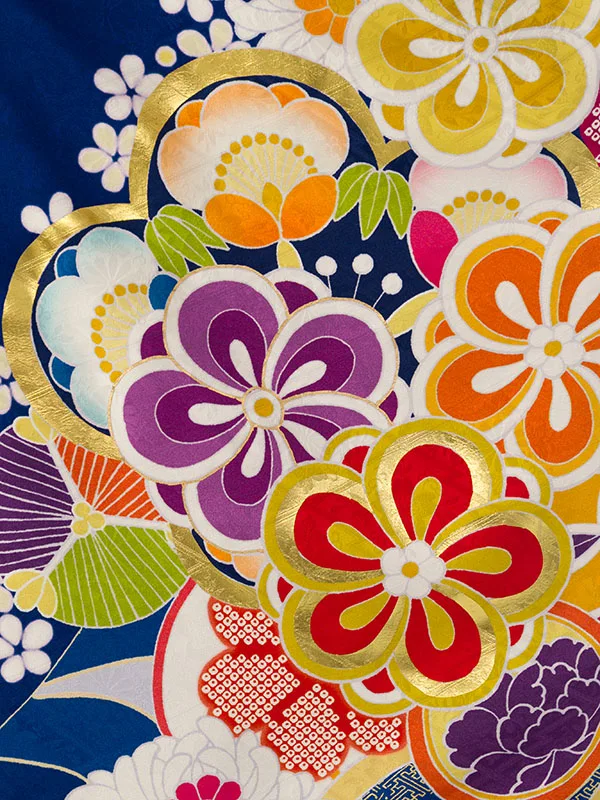 七五三(7歳女)HAP7S01 特選正絹 紺ねじり梅 四季花