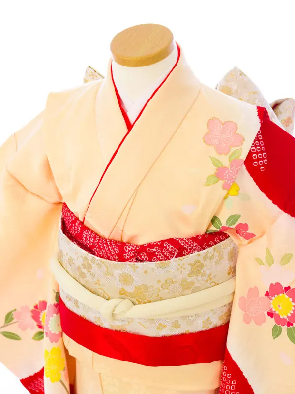 七五三(7歳女)HAP7S02 特選正絹 ｸﾘｰﾑ/赤 手書き友禅