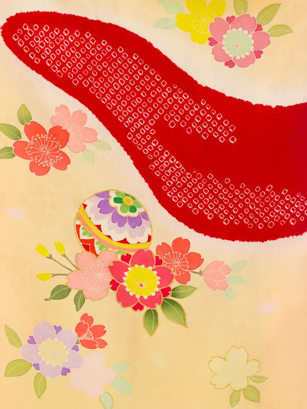 七五三(7歳女)HAP7S02 特選正絹 ｸﾘｰﾑ/赤 手書き友禅