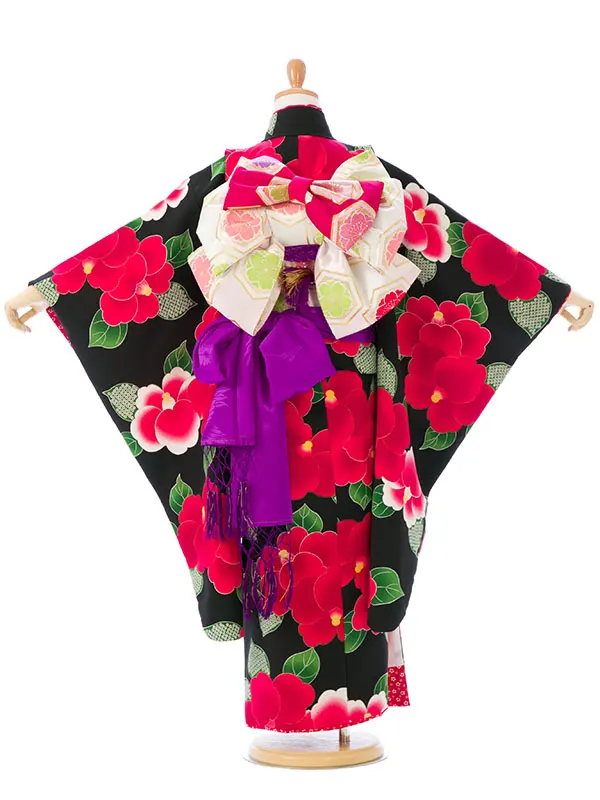 七五三(7歳女)E-7-885A 黒地 椿