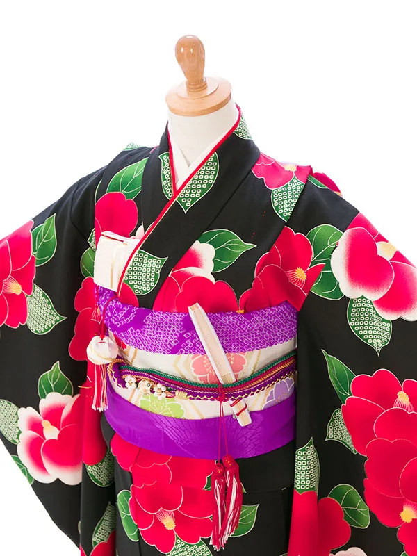 七五三(7歳女)E-7-885A 黒地 椿