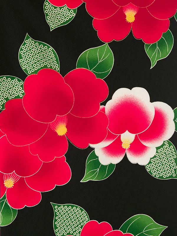 七五三(7歳女)E-7-885A 黒地 椿