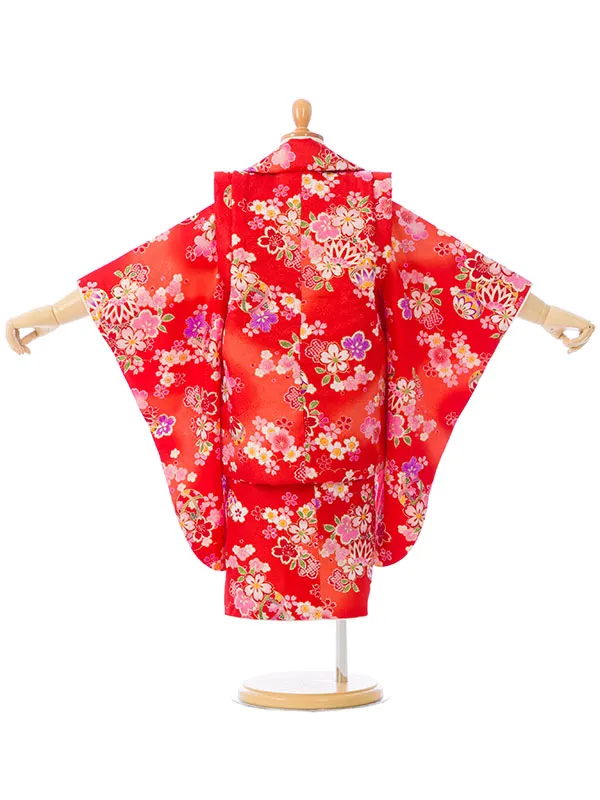 七五三(3歳女被布)HAPH181 朱赤地 桜 鞠