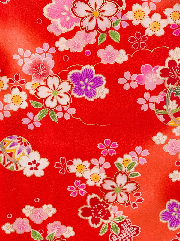 七五三(3歳女被布)HAPH181 朱赤地 桜 鞠
