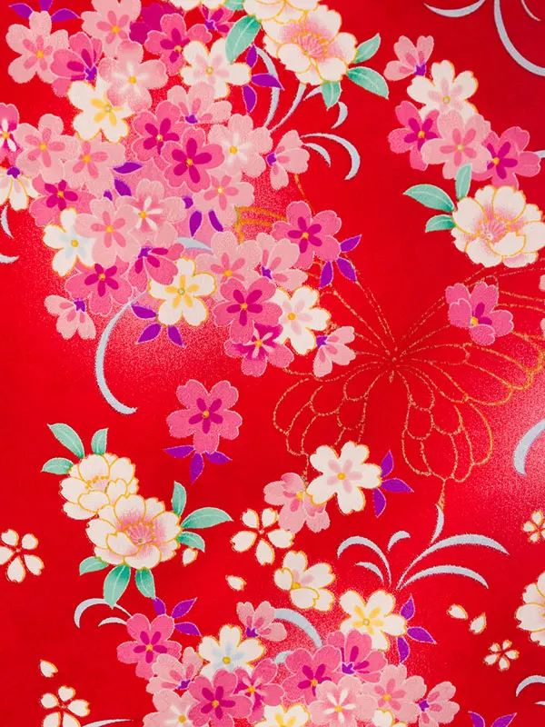 七五三(3歳女被布)E-H-196 白×赤/赤地 桜文様