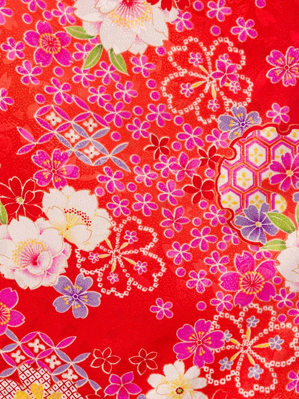 七五三(3歳女被布)E-H-200 白/朱赤×ピンク 桜 雪輪