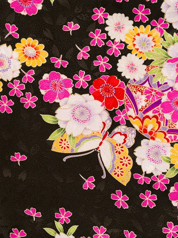 七五三(3歳女被布)E-H-201 白|黒地 小桜 鞠 蝶