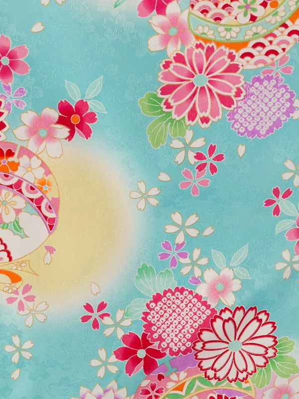 七五三(3歳女被布)E-H-249 ピンク/水色ぼかし地 鈴と春秋花