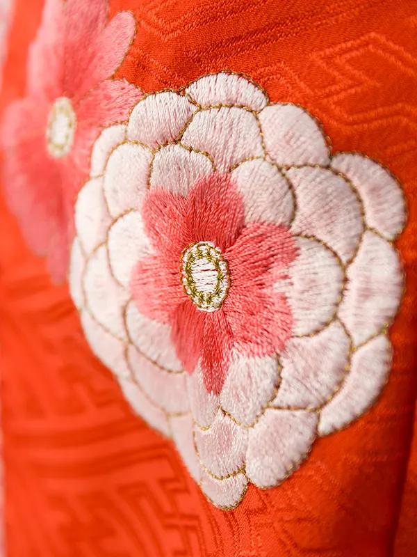 七五三(3歳女被布)E-H-345 式部浪漫 赤|紫 菊 桜 花紋