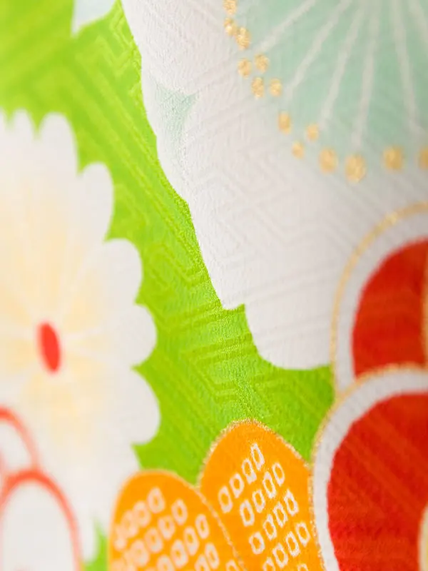 七五三(3歳女被布)HAPH605 ﾋﾟﾝｸ 花の丸|黄緑 ねじり梅