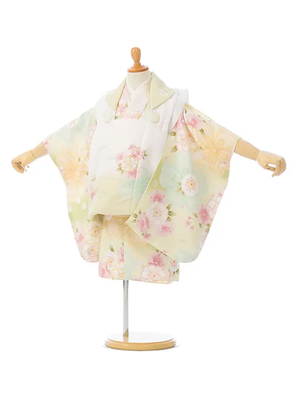 七五三(3歳女被布)HAPH740 白鶸|鶸色ぼかし 桜
