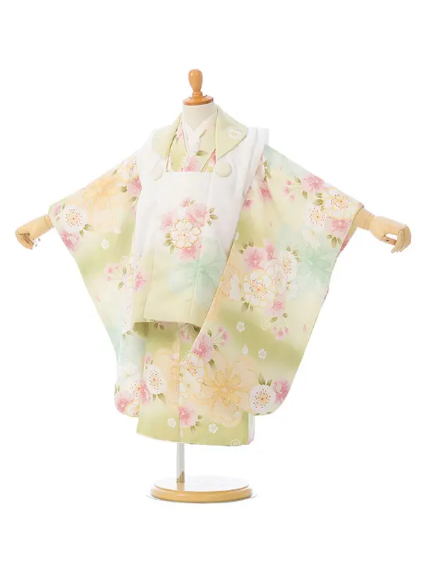 七五三(3歳女被布)HAPH741 白鶸|鶸色ぼかし 桜