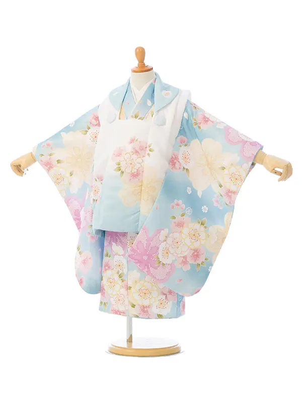 七五三(3歳女被布)HAPH742 白水色|水色 桜
