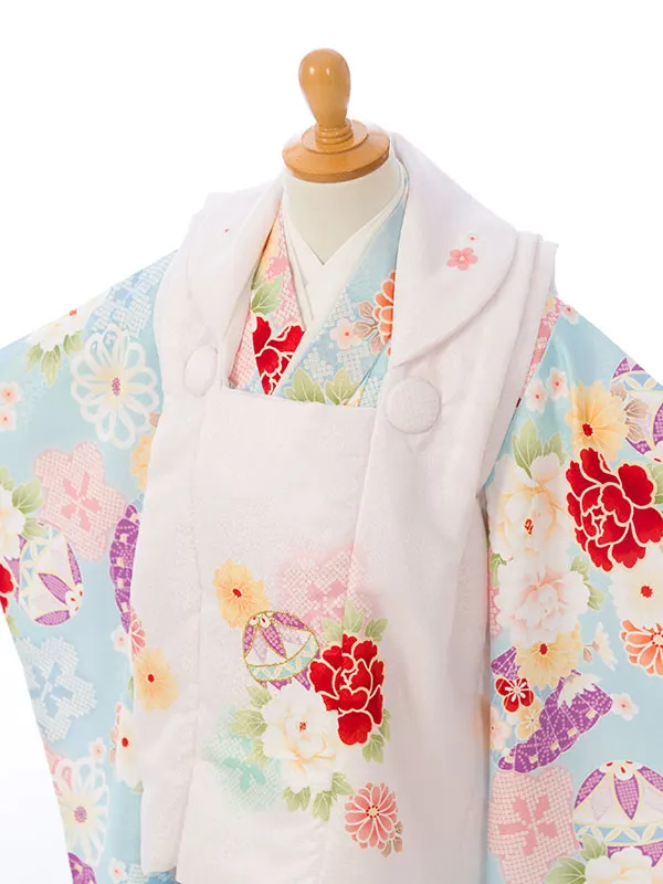七五三(3歳女被布)HAPH745 ﾋﾟﾝｸ|水色鞠に四季花