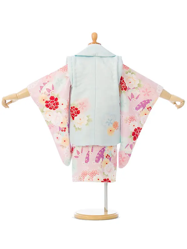 七五三(3歳女被布)HAPH746 水色|ﾋﾟﾝｸ鞠に四季花