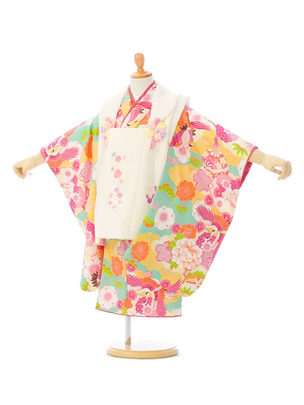 七五三(3歳女被布)HAPH755 白|ﾐﾝﾄ 花雪輪 鶴 毬