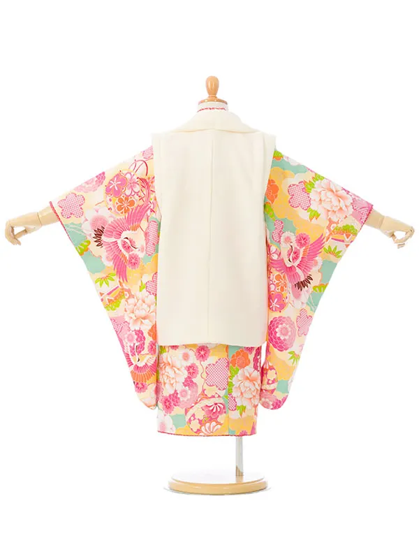 七五三(3歳女被布)HAPH755 白|ﾐﾝﾄ 花雪輪 鶴 毬