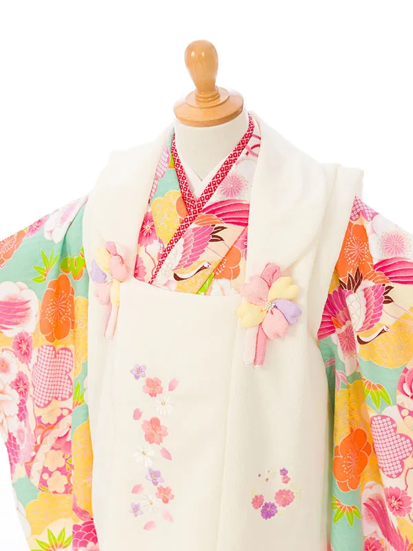 七五三(3歳女被布)HAPH755 白|ﾐﾝﾄ 花雪輪 鶴 毬