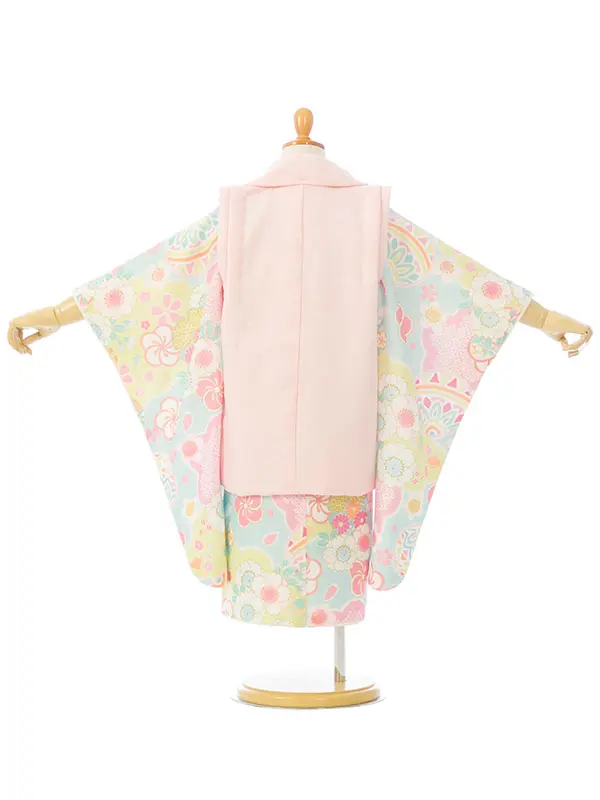 七五三(3歳女被布)HAPH756 ﾋﾟﾝｸ|水色 鞠に桜梅