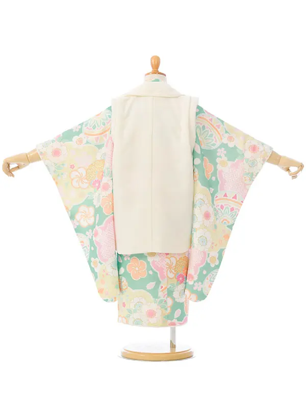 七五三(3歳女被布)HAPH758 白|ﾐﾝﾄ 鞠に桜梅