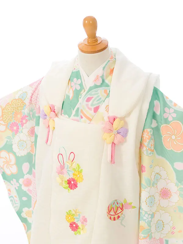 七五三(3歳女被布)HAPH758 白|ﾐﾝﾄ 鞠に桜梅