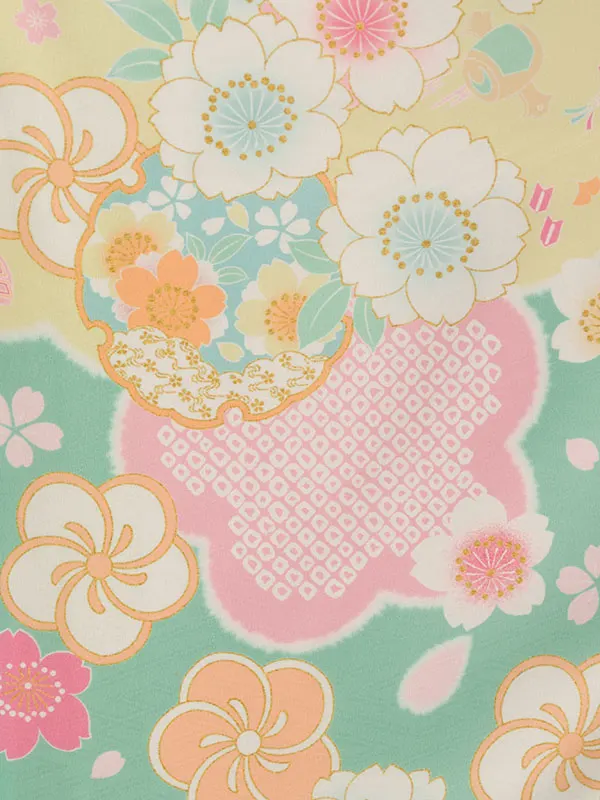 七五三(3歳女被布)HAPH758 白|ﾐﾝﾄ 鞠に桜梅