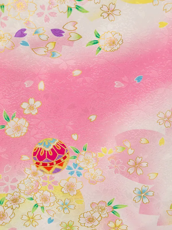 七五三(3歳女被布)HAPH766 白 鞠に桜|ﾋﾟﾝｸ 白ぼかし 鞠に桜